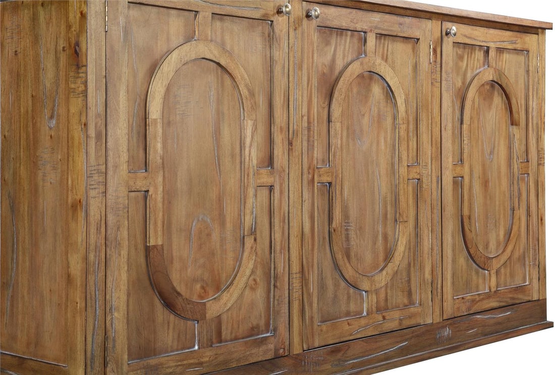 Braxton Three-Door Sideboard Beachwood Finish Solid Mango Wood: Braxton Three-Door Sideboard Beachwood Finish Solid Mango Wood The Braxton Three-Door Beachwood Sideboard is a stunning piece that combines elegance and functionality. Crafted from solid mango wood, i