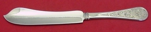 Tiffany & Co Sterling Silver Fish Knife Ivy Antique 7 5/8": Tiffany & Co Sterling Silver Fish Knife Ivy Antique 7 5/8" This exquisite fish knife features a flat handle and is crafted from sterling silver, showcasing the elegant Ivy aka Antique Ivy Engraved pat