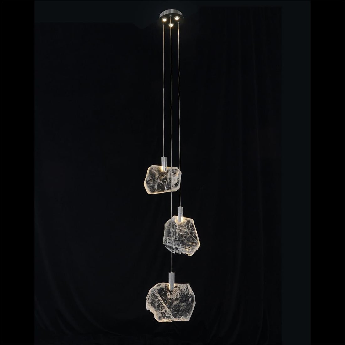 John-Richard Moonlight Sonata Selenite 6-Light Droplight Chandelier: John-Richard Moonlight Sonata Selenite 6-Light Droplight Chandelier Illuminate your space with this Elegant Selenite Pane Droplight Chandelier, featuring a stunning organic modern design. This exquisi