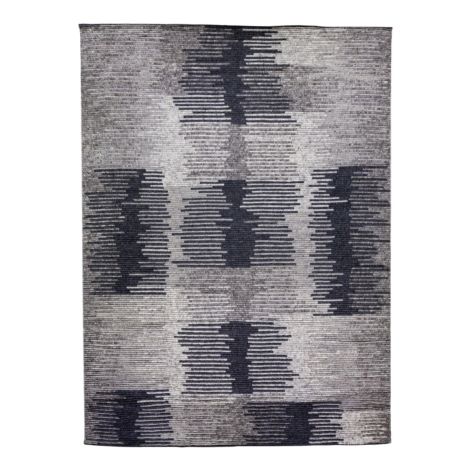 Handmade Moroccan Abstract Wool Rug 10' x 14' Gray: Handmade Moroccan Abstract Wool Rug 10' x 14' Gray Enhance your space with this exquisite handmade Moroccan-style abstract wool rug. Featuring a soft light gray color field complemented by dark gray a