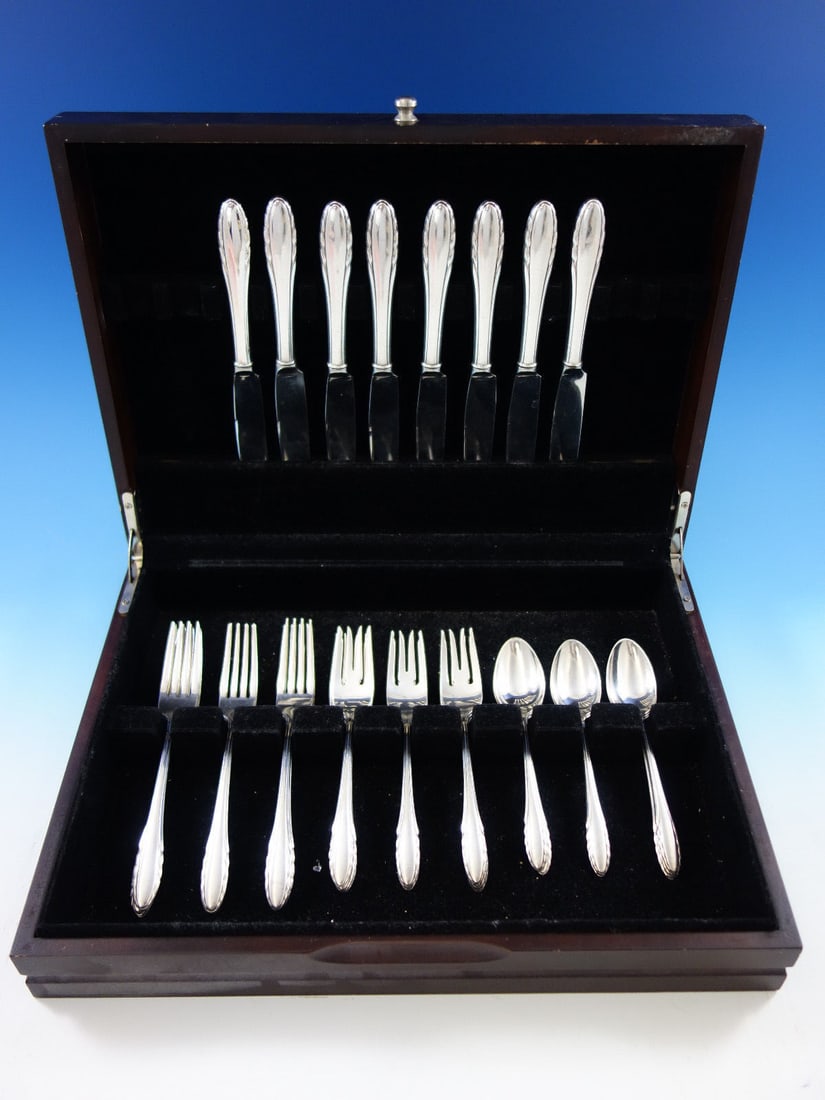 Gorham Lyric Sterling Silver Flatware Set for 8 32 Pieces: Gorham Lyric Sterling Silver Flatware Set for 8 32 Pieces Elevate your dining experience with the Lyric by Gorham Sterling Silver Flatware Set, featuring a classic design that enhances any table setti