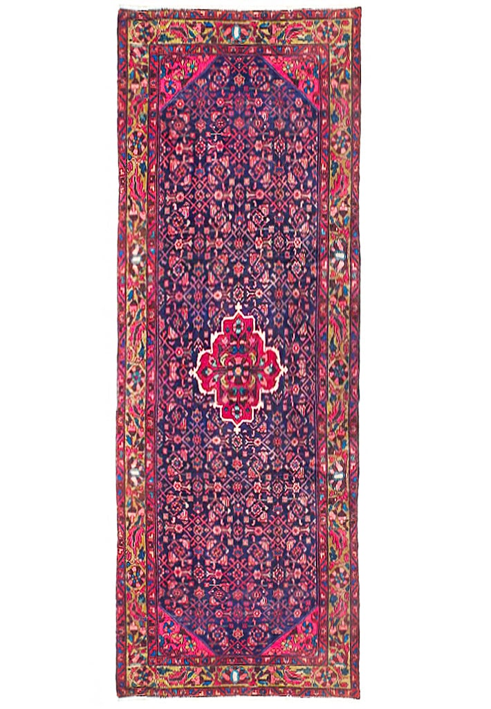 4.8 x 10.4 Navy Blue Handwoven Persian Herati Runner: 4.8 x 10.4 Navy Blue Handwoven Persian Herati Runner Free continental US Shipping Discover a stunning 4' 8" x 10' 4" Navy Blue Semi-Antique Persian Herati Runner, expertly handcrafted by talented arti