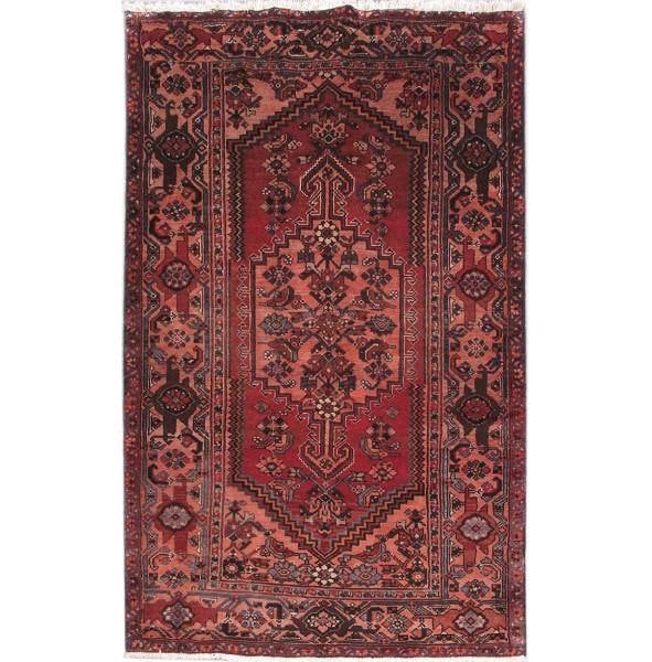 Handwoven 4.2 x 6.8 Persian Zanjan Rug in Coral Red: Handwoven 4.2 x 6.8 Persian Zanjan Rug in Coral Red Free continental US Shipping Discover the exquisite Persian Zanjan Rug, a stunning handcrafted piece made by skilled Persian artisans. This rug show