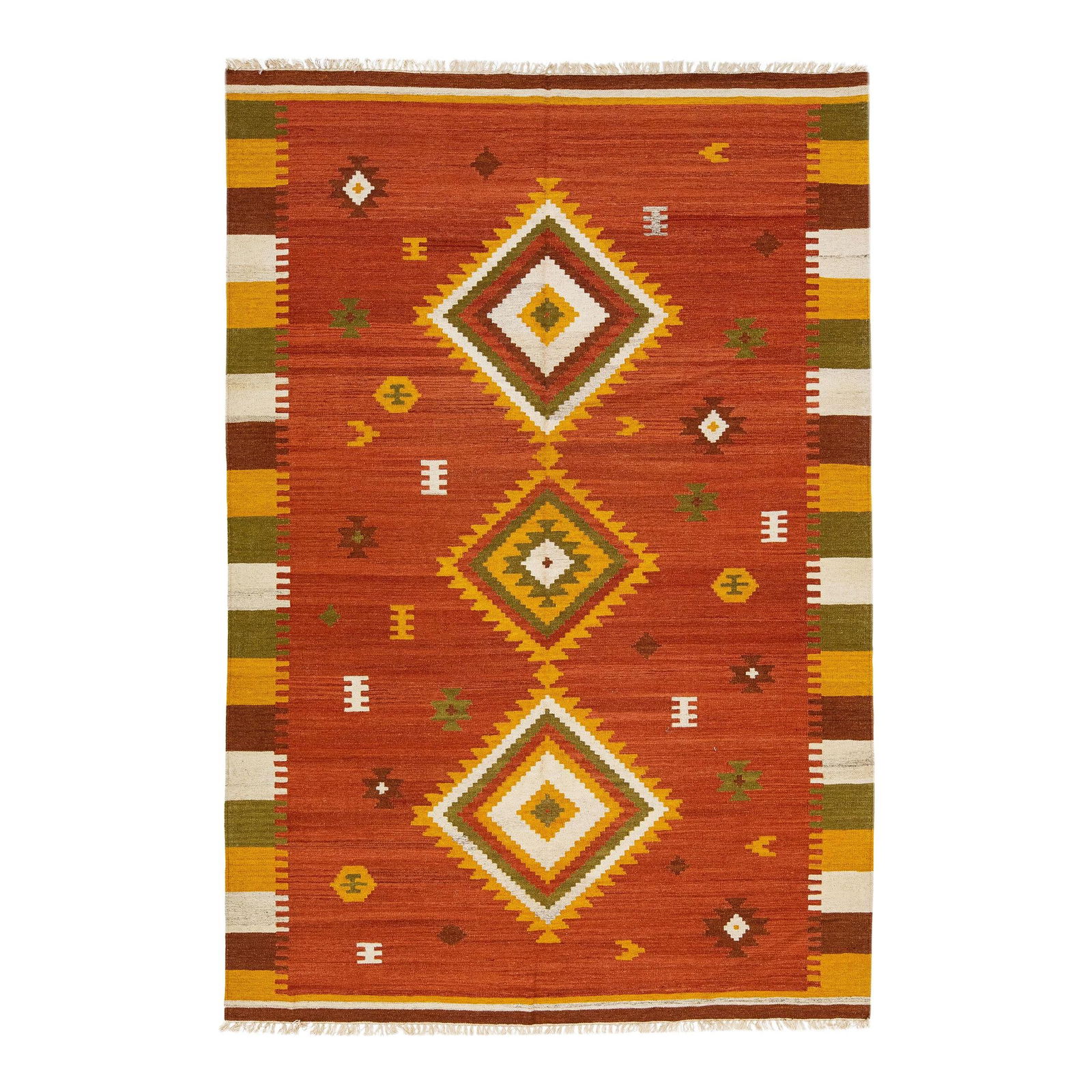 Modern Kilim Handmade Wool Rug 6'7 x 9'8 Multicolor Geometric Design: Modern Kilim Handmade Wool Rug 6'7 x 9'8 Multicolor Geometric Design Enhance your space with this stunning Modern Kilim handmade wool rug, showcasing an array of vibrant colors in a captivating all-ov