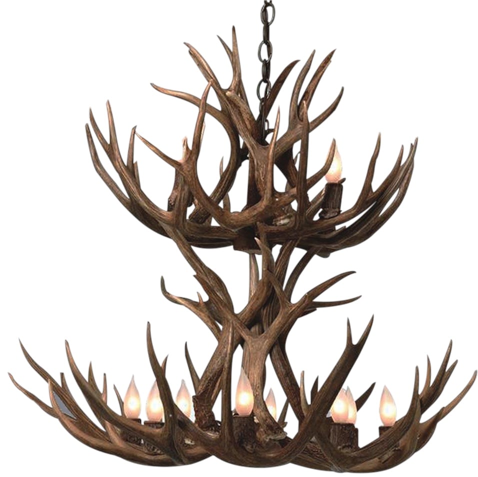 Customizable 12-Light Rustic Antler Bowl Chandelier: Customizable 12-Light Rustic Antler Bowl Chandelier Illuminate your space with this customized rustic antler lighting fixture, expertly crafted from genuine mule deer antlers. This stunning double-tie