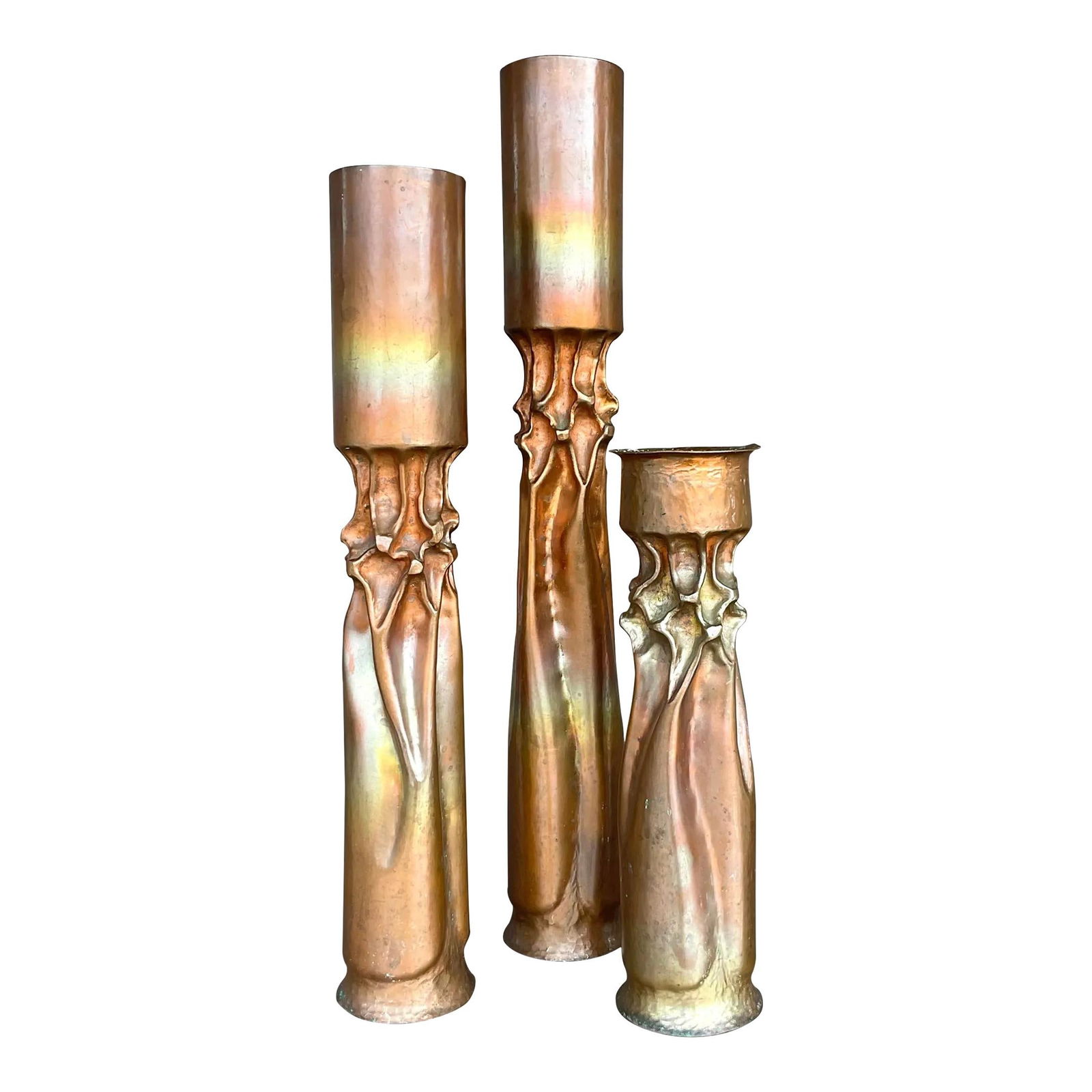 Vintage Brutalist Twisted Copper Candlesticks by Thomas Roy Markuson Set of 3 (1 of 8)