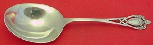 Lunt Monticello Sterling Silver Berry Spoon 9 inch Monogrammed: Lunt Monticello Sterling Silver Berry Spoon 9 inch Monogrammed This exquisite 9" berry spoon is crafted from sterling silver and features the elegant Monticello pattern by Lunt. Made between 1900 and