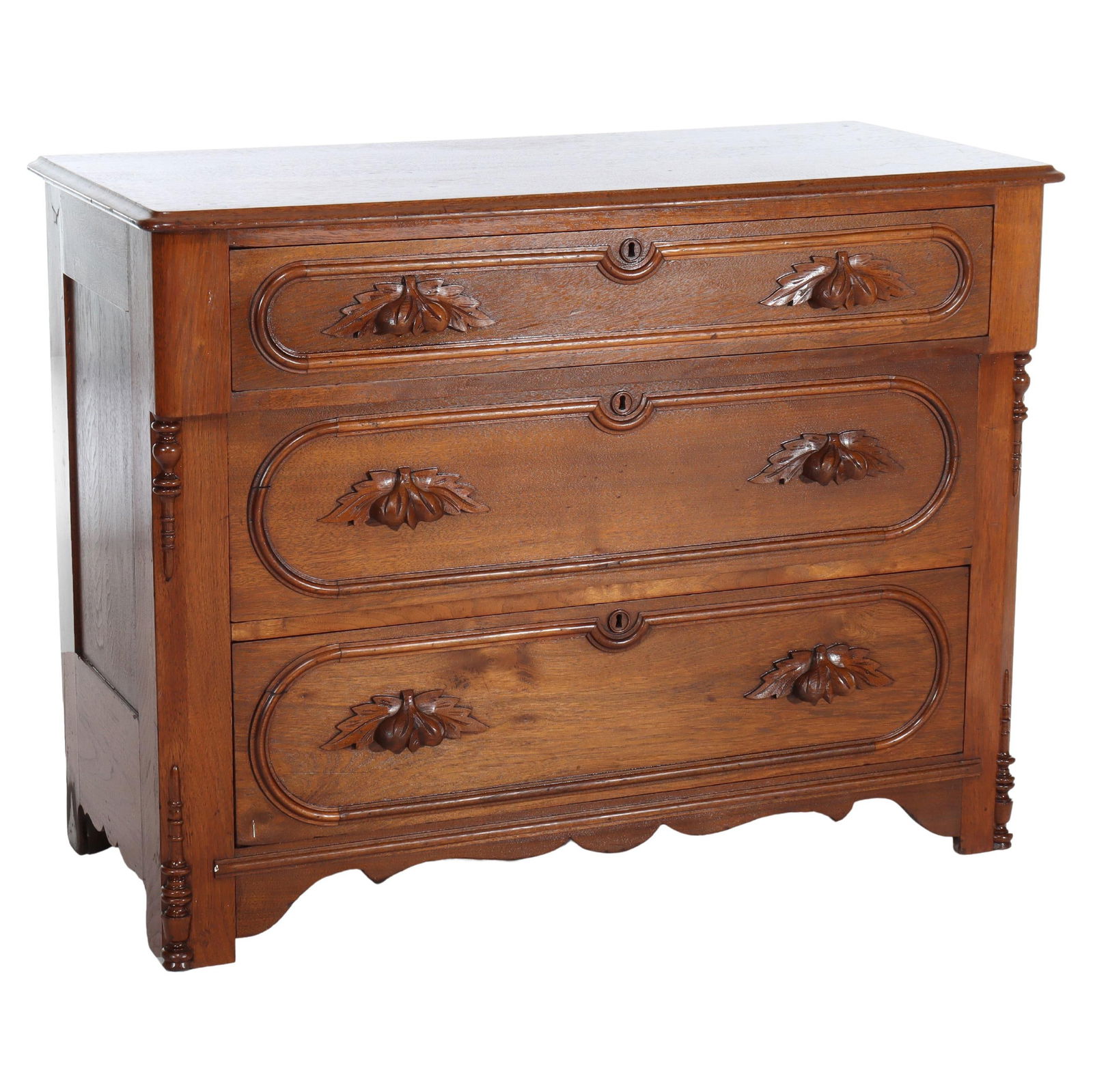 Victorian Walnut 3-Drawer Chest Circa 1890 with Carved Pulls (1 of 16)