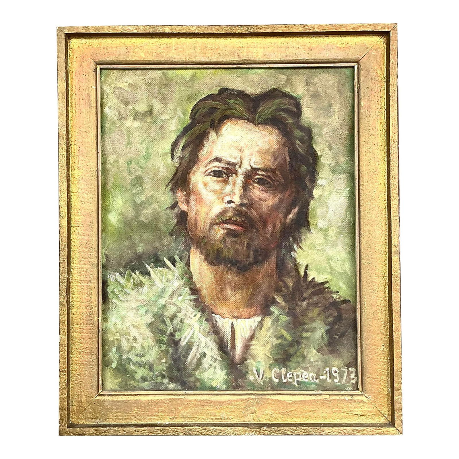 Vintage Boho Original Oil Portrait on Canvas in Gold Frame: Vintage Boho Original Oil Portrait on Canvas in Gold Frame Enhance your living space with this stunning Vintage Boho Original Oil Portrait on Canvas. This exquisite painting features a soulful portray