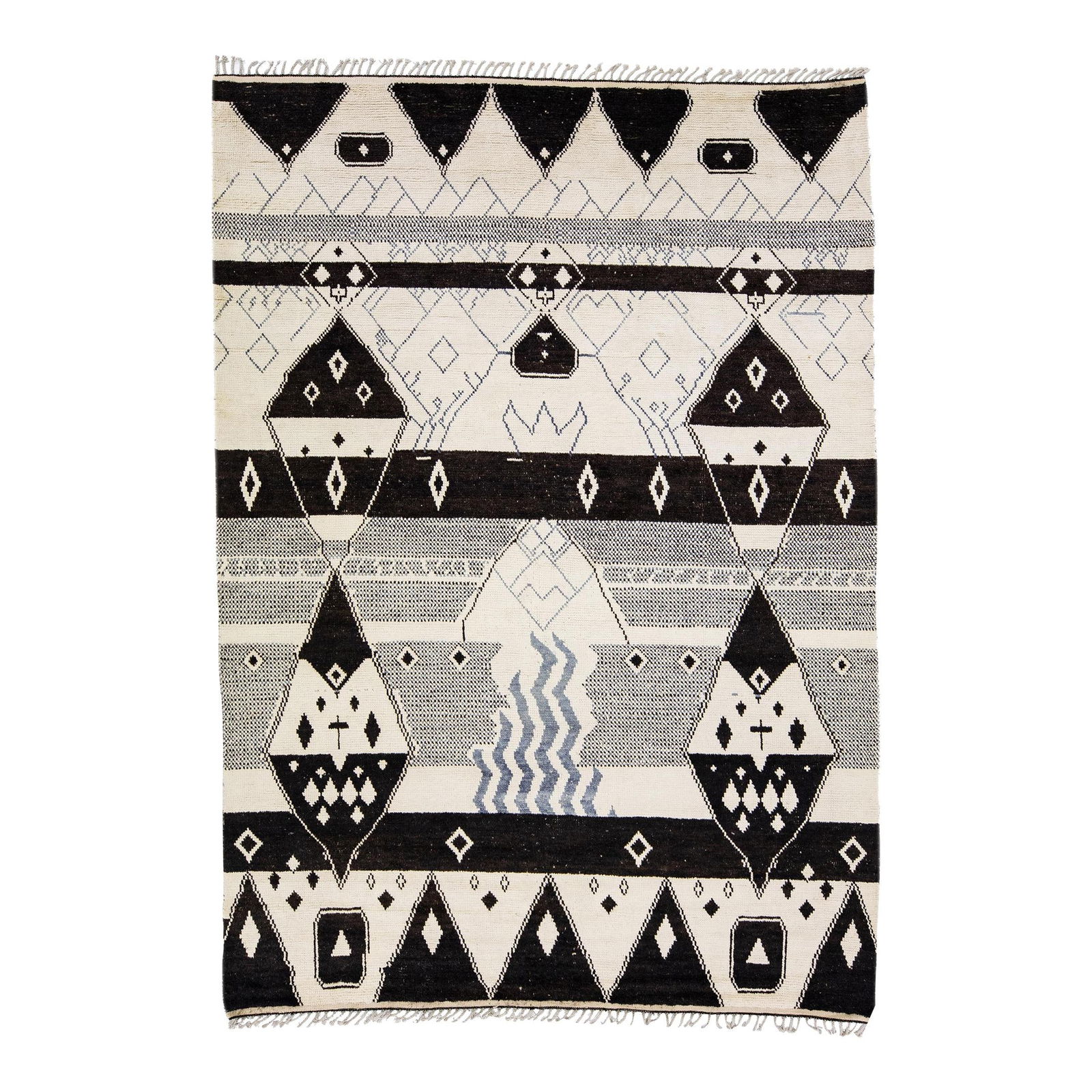 Handmade Modern Moroccan Boho Wool Rug Beige Black Tribal Design 9'1 x 12'7: Handmade Modern Moroccan Boho Wool Rug Beige Black Tribal Design 9'1 x 12'7 Enhance your living space with this stunning Modern Moroccan Boho Style handmade wool rug. Featuring a beautiful beige field