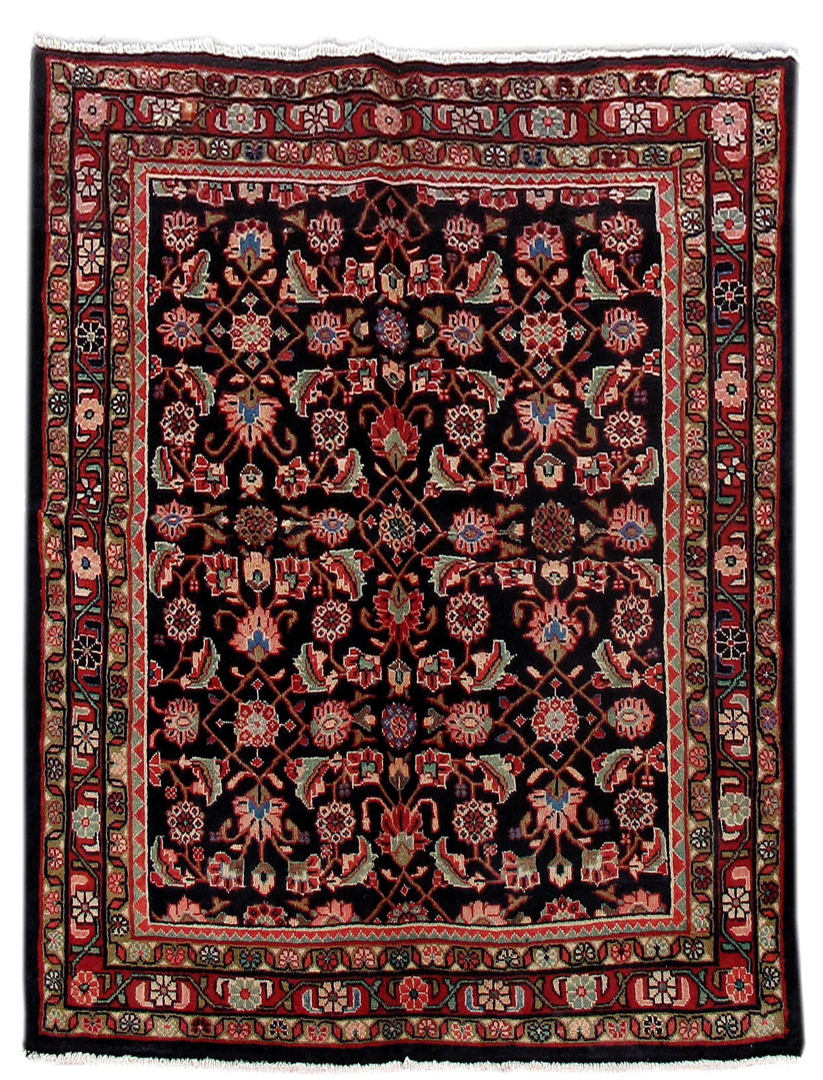 4.5 x 5.10 Hand-Knotted Black Persian Hamadan Area Rug: 4.5 x 5.10 Hand-Knotted Black Persian Hamadan Area Rug Free continental US Shipping Enhance your living space with this exquisite 4.5 x 5.10 Black Persian Hamadan Rug. Handcrafted in the esteemed weav