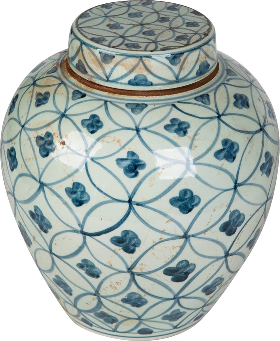 Ming Style Hand-Crafted Blue Coin Motif Ceramic Jar 11-Inch: Ming Style Hand-Crafted Blue Coin Motif Ceramic Jar 11-Inch This exquisite 11-inch Ming Style Jar features a stunning coin motif, perfect for adding a touch of elegance to any space. Hand-crafted from