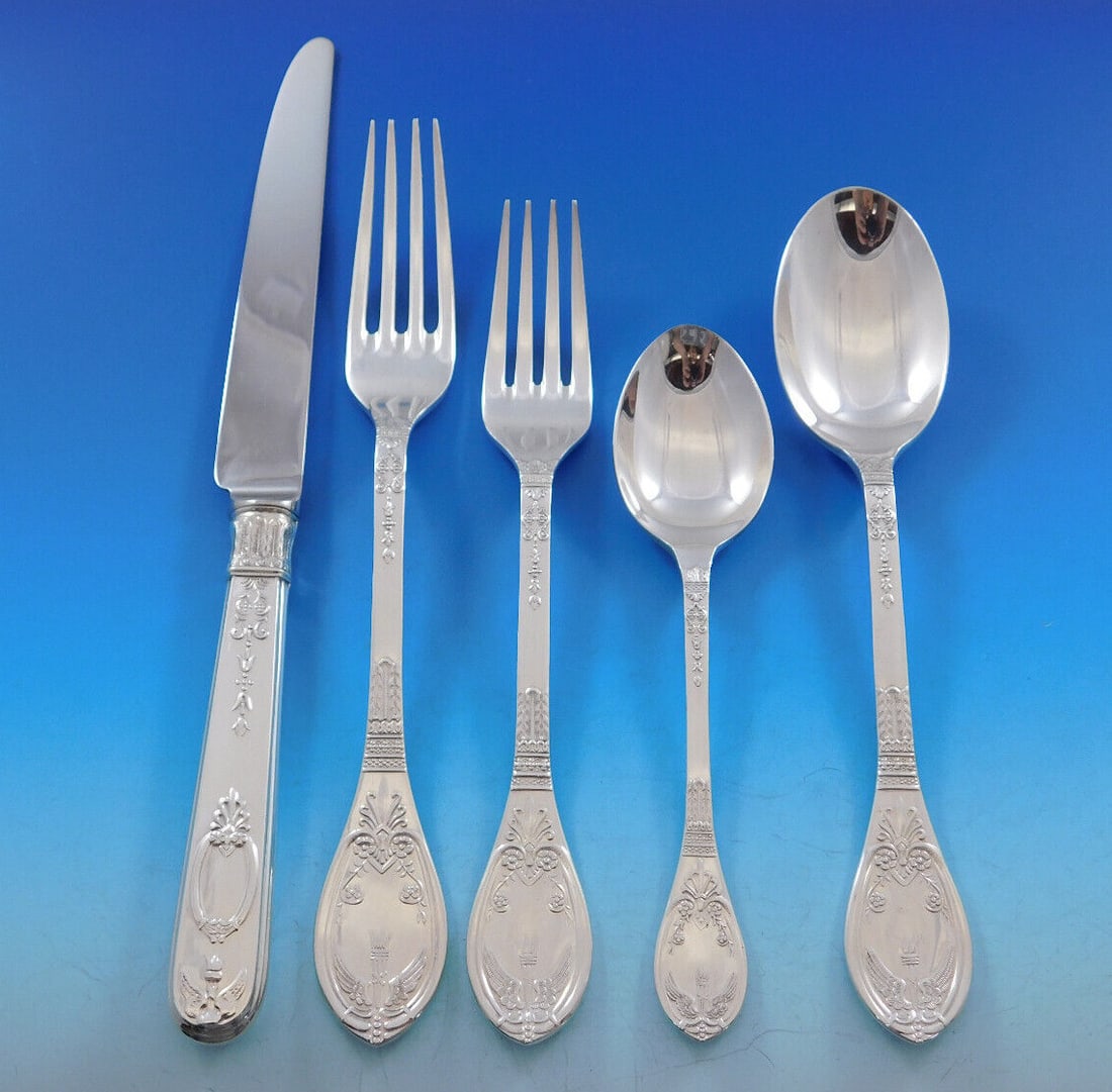 Chateau by Carrs Sterling Silver Flatware Set for 8 45 Pieces Art Nouveau: Chateau by Carrs Sterling Silver Flatware Set for 8 45 Pieces Art Nouveau Elevate your dining experience with the Chateau by Carrs English Sterling Silver Flatware Set. This exquisite 45-piece set fea
