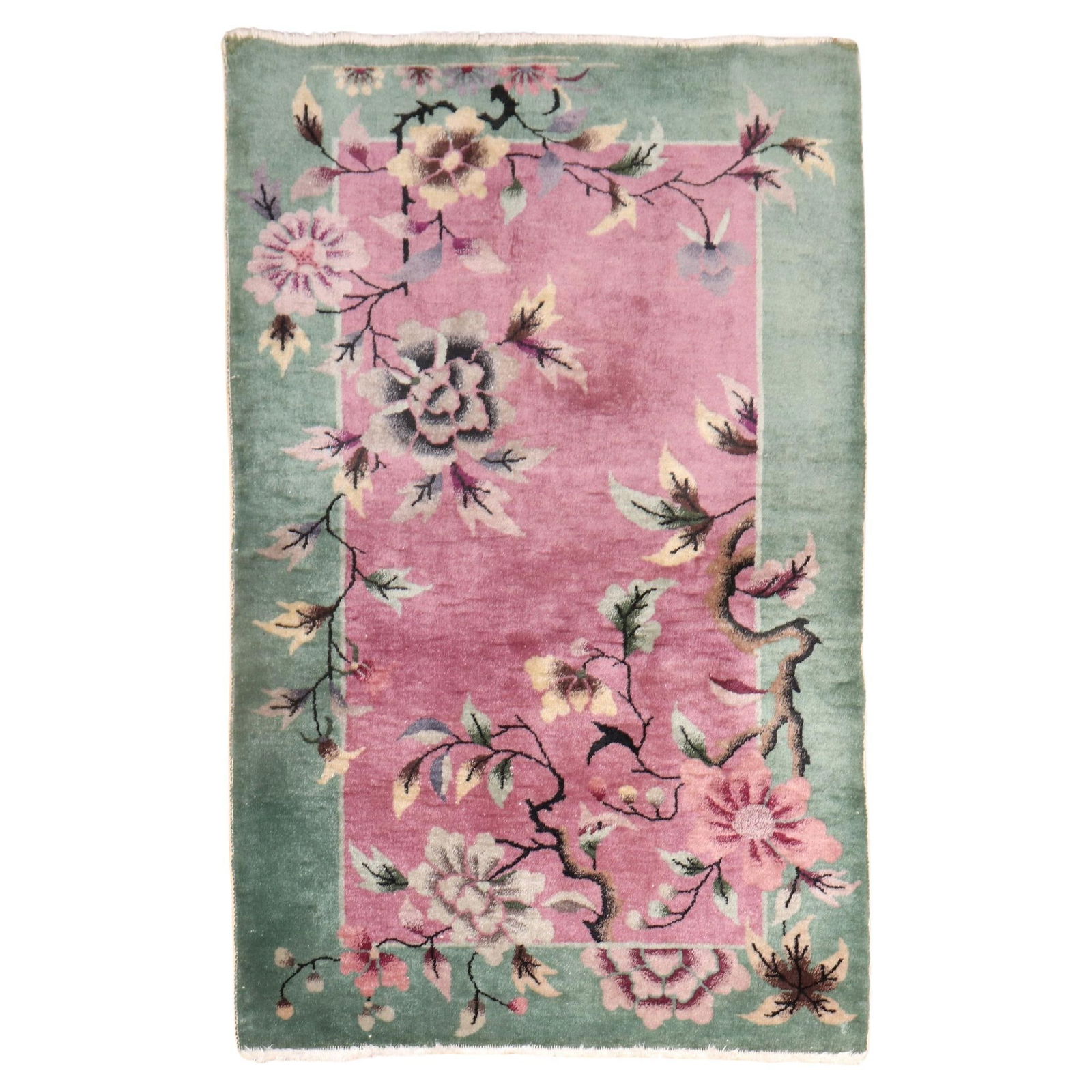 Zabihi Collection Chinoiserie Art Deco Wool Rug 36 x 57 in China circa 1940: Zabihi Collection Chinoiserie Art Deco Wool Rug 36 x 57 in China circa 1940 Discover the elegance of this small Chinese Art Deco rug from the Zabihi Collection. Crafted from high-quality hand-woven wo