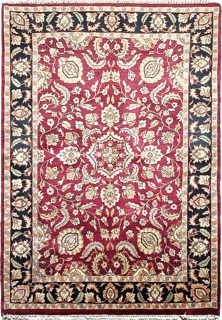 5' x 7' Handmade Jaipour Rug Burgundy Black Premium Wool: 5' x 7' Handmade Jaipour Rug Burgundy Black Premium Wool Free continental US Shipping Elevate your home decor with this exquisite 4.11 x 7 Handmade Jaipour Rug, a perfect blend of classic elegance and