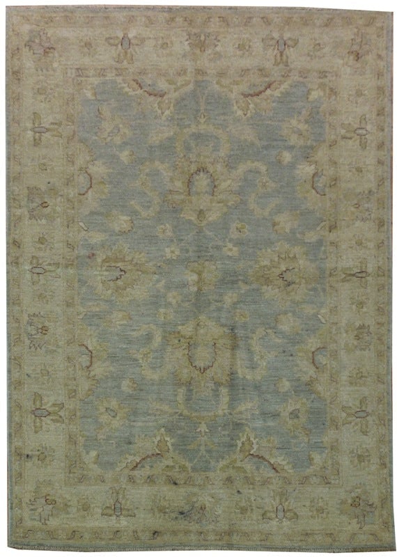 4.1 x 5.8 Hand-Knotted Chobi Area Rug from Peshawar: 4.1 x 5.8 Hand-Knotted Chobi Area Rug from Peshawar Free continental US Shipping Introducing our exquisite 4' x 6' Neutral Hand-Knotted Chobi Pattern Peshawar Area Rug, a true masterpiece of artisanal