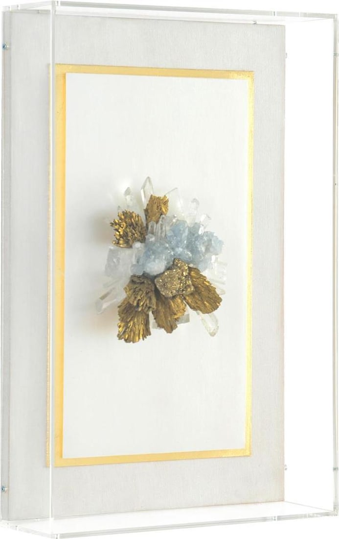 John-Richard Acrylic Shadow Box Art Calcite Quartz 16H 10W 3.5D: John-Richard Acrylic Shadow Box Art Calcite Quartz 16H 10W 3.5D This striking John-Richard Calcite Quartz Acrylic Art piece features a stunning vertical orientation, showcasing the natural beauty of c