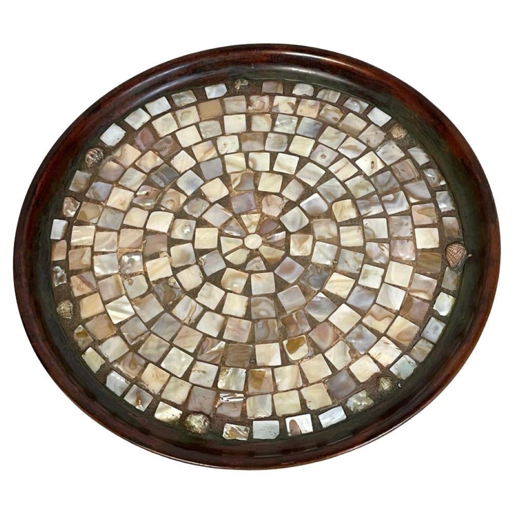 Arts and Crafts Copper Salver with Abalone Shell Inlay by Joseph Heinrichs: Arts and Crafts Copper Salver with Abalone Shell Inlay by Joseph Heinrichs This early 20th-century salver by Joseph Heinrichs features a Native American-inspired design crafted from copper with abalon