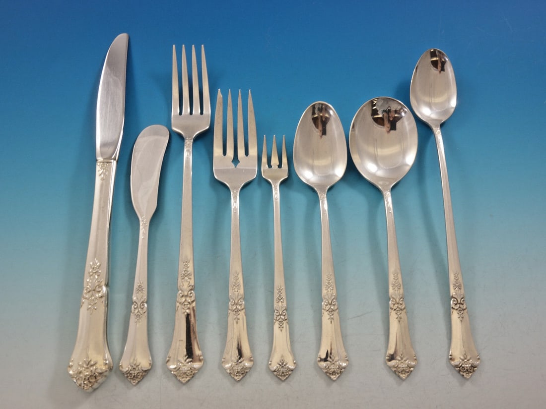 Stately by State House Sterling Silver Flatware Set 96 Pieces for 12 Service: Stately by State House Sterling Silver Flatware Set 96 Pieces for 12 Service Enhance your dining experience with this exquisite Stately by State House Sterling Silver Flatware Set, featuring 96 pieces