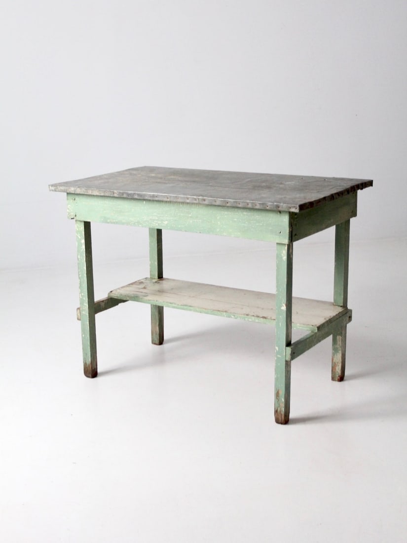 Vintage Farmhouse Table with Galvanized Metal Top (1 of 10)