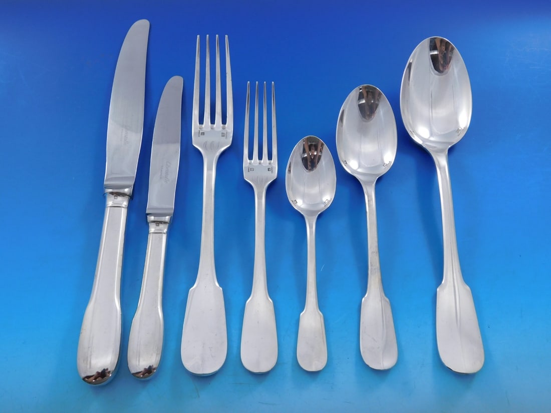 Christofle Cluny Silverplate Flatware Set 84 Pieces with Storage Chest: Christofle Cluny Silverplate Flatware Set 84 Pieces with Storage Chest Discover the elegance of the Cluny silverplate flatware set by Christofle, a prestigious brand known for its dedication to crafts