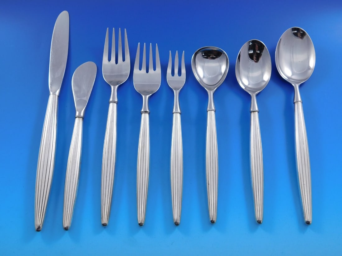 Mid-Century Modern Contempra House Sterling Silver Flatware Set 66 pcs: Mid-Century Modern Contempra House Sterling Silver Flatware Set 66 pcs Introducing the Lines by Contempra House Sterling Silver Flatware Set, a stunning collection of 66 pieces that embodies the elega