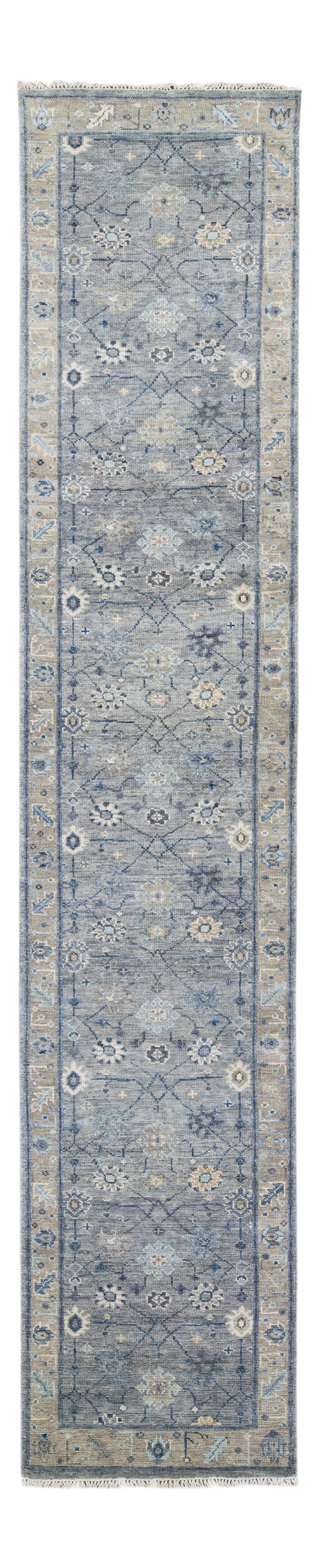 Modern Gray Oushak Handmade Floral Wool Runner 3' x 16': Modern Gray Oushak Handmade Floral Wool Runner 3' x 16' Enhance your space with this stunning modern Oushak hand-knotted wool runner, designed to bring elegance and warmth to any room. Featuring a con