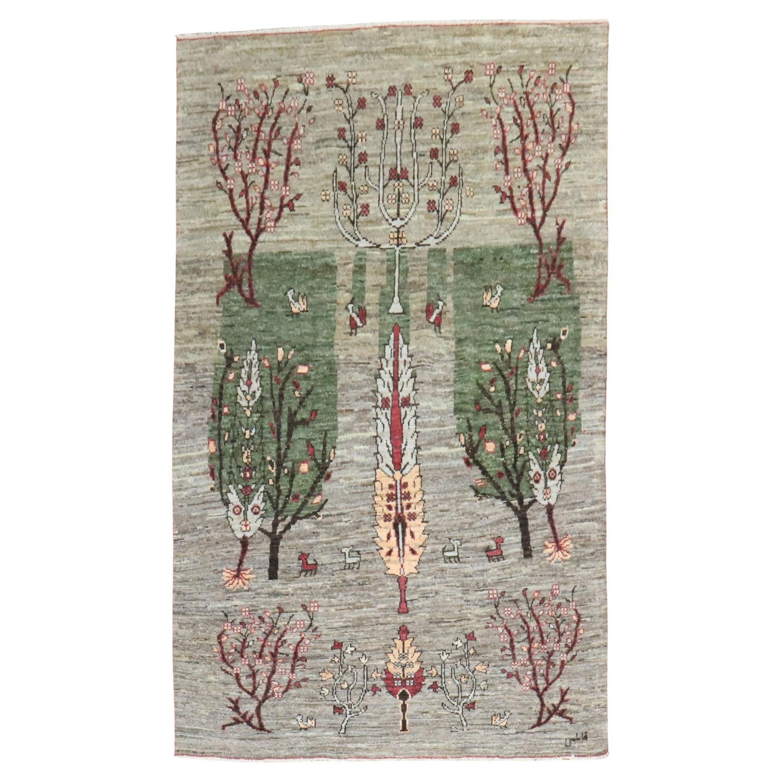 Signed 21st Century Persian Gabbeh Tribal Rug 53 x 79 inches: Signed 21st Century Persian Gabbeh Tribal Rug 53 x 79 inches Discover the beauty of this one-of-a-kind Persian Gabbeh rug, showcasing a stunning tribal design. Skillfully hand-knotted from high-qualit