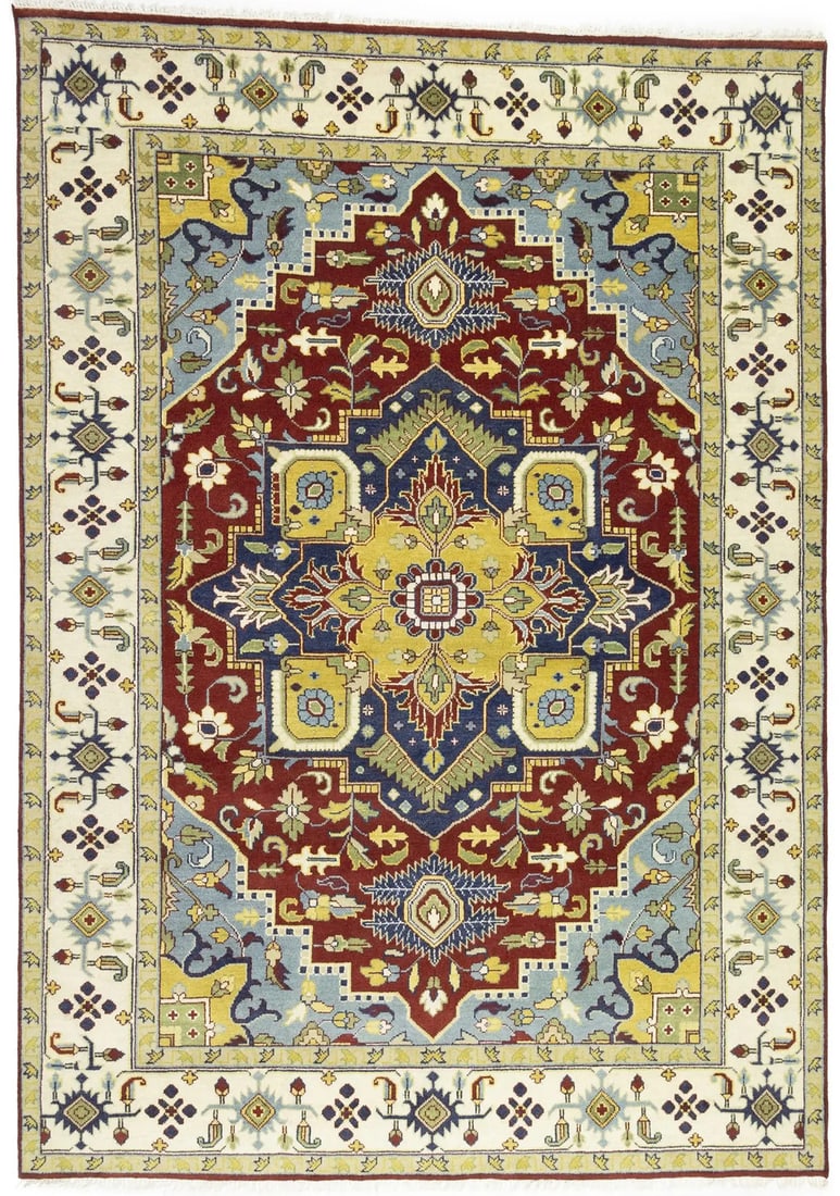 Hand-Knotted Wool Area Rug With Floral Motif 9'10 x 14' Traditional Design: Hand-Knotted Wool Area Rug With Floral Motif 9'10 x 14' Traditional Design This Heriz Serapi Oriental rug features a traditional floral design, hand-knotted from wool for durability and comfort. The r