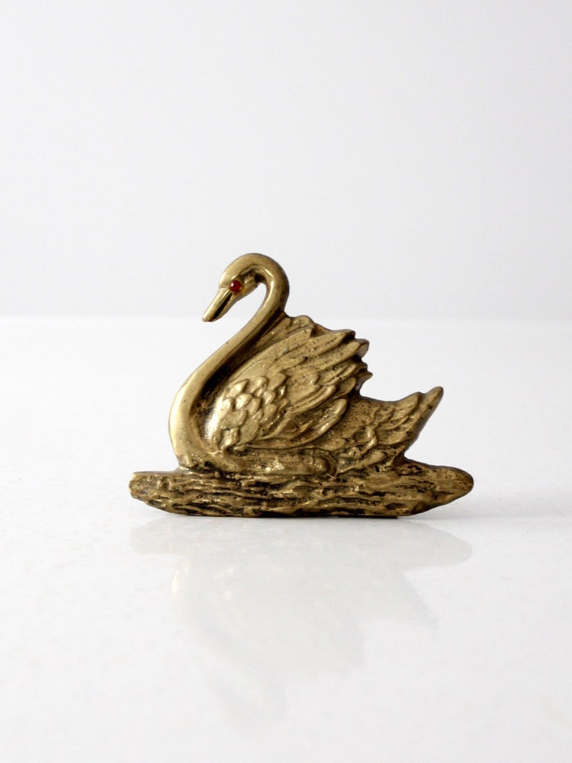 Mid Century Brass Swan Decorative Accent with Layered Feather Design (1 of 5)