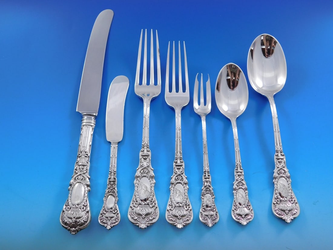 Durgin Empire Sterling Silver Flatware Set for 8 58 Pieces with Storage Chest: Durgin Empire Sterling Silver Flatware Set for 8 58 Pieces with Storage Chest Enhance your dining experience with this exquisite Empire by Durgin Sterling Silver Flatware Set. This remarkable 58-piece