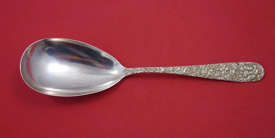 Jenkins & Jenkins Repousse Sterling Silver Ovoid Serving Spoon 9" (1 of 1)