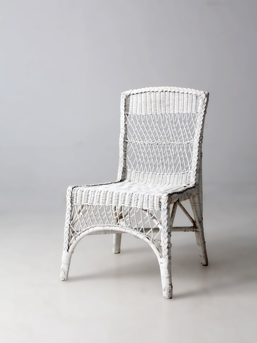 1930s 1940s White Wicker American Side Chair with Open Weave Design (1 of 14)