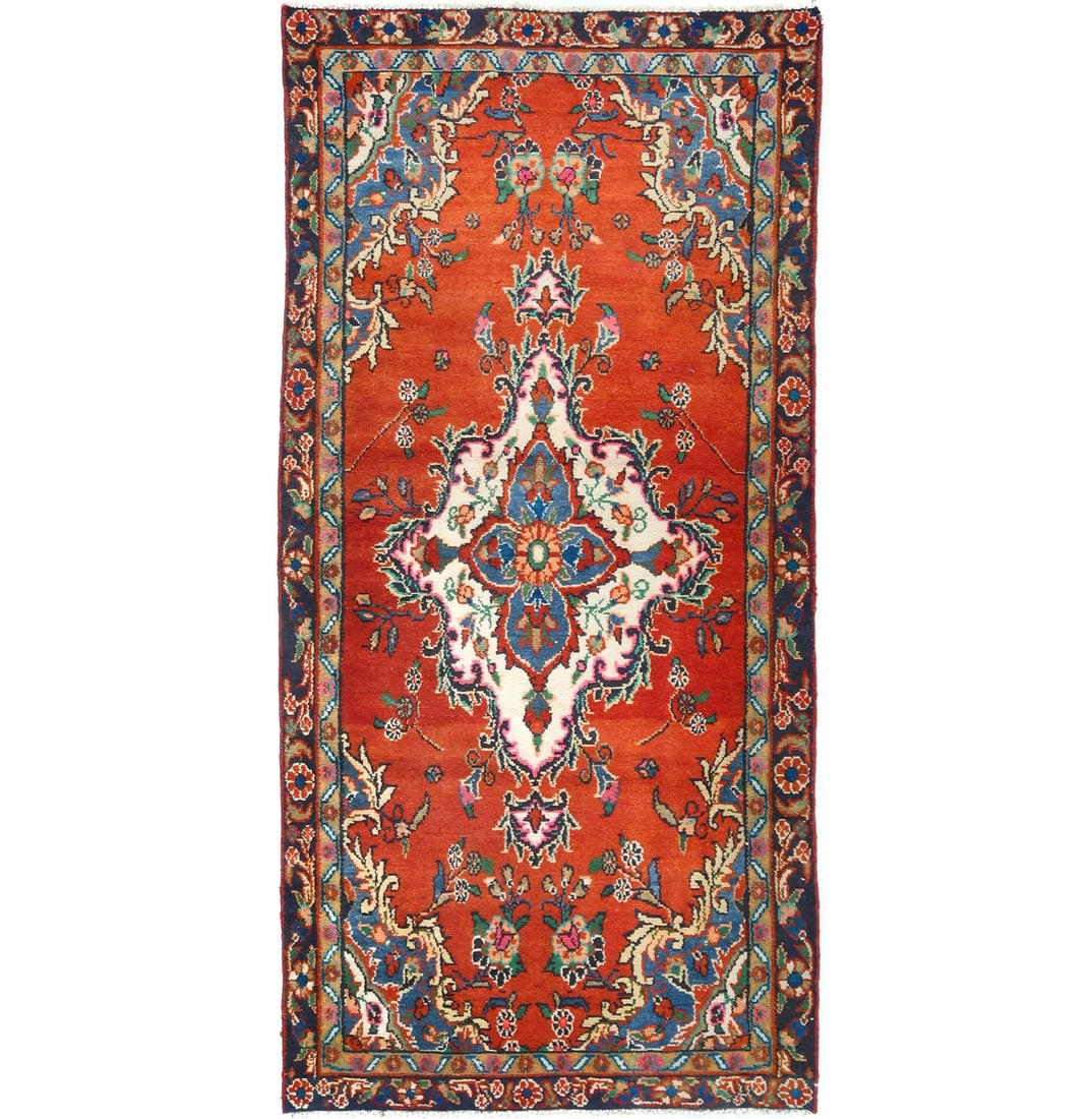 Vintage Handmade Wool Oriental Rug 3'8 x 7'5 Tribal Floral Design: Vintage Handmade Wool Oriental Rug 3'8 x 7'5 Tribal Floral Design Add a touch of elegance to your space with this vintage handmade Oriental rug. Measuring 3'8" x 7'5", this area rug features a stunnin