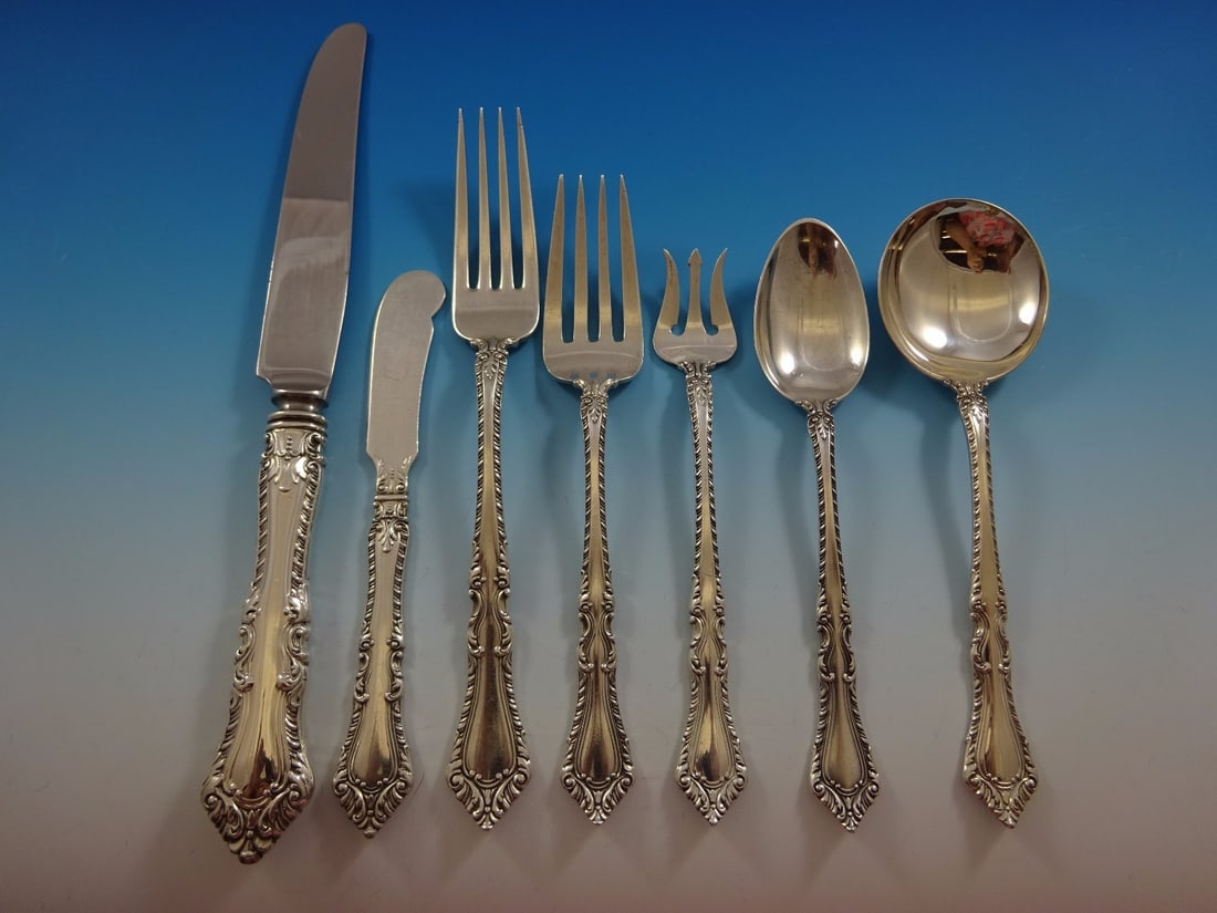 Foxhall by Watson Sterling Silver Flatware Set for 8 56 Pieces with Storage Chest: Foxhall by Watson Sterling Silver Flatware Set for 8 56 Pieces with Storage Chest Enhance your dining experience with the Foxhall by Watson Sterling Silver Flatware Service for 8, featuring a total of