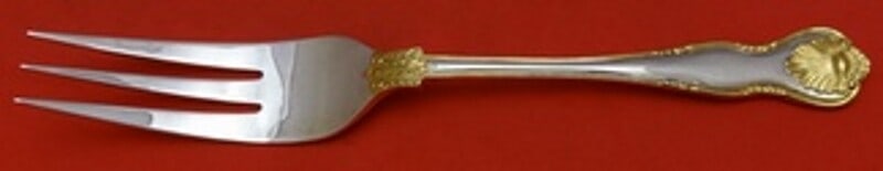 CJ Vander Royal Husk Gold Sterling Silver Cold Meat Fork 9 1/4": CJ Vander Royal Husk Gold Sterling Silver Cold Meat Fork 9 1/4" Presenting a stunning Sterling Silver Cold Meat Fork from the esteemed Royal Husk Gold pattern by CJ Vander. This exquisite serving fork