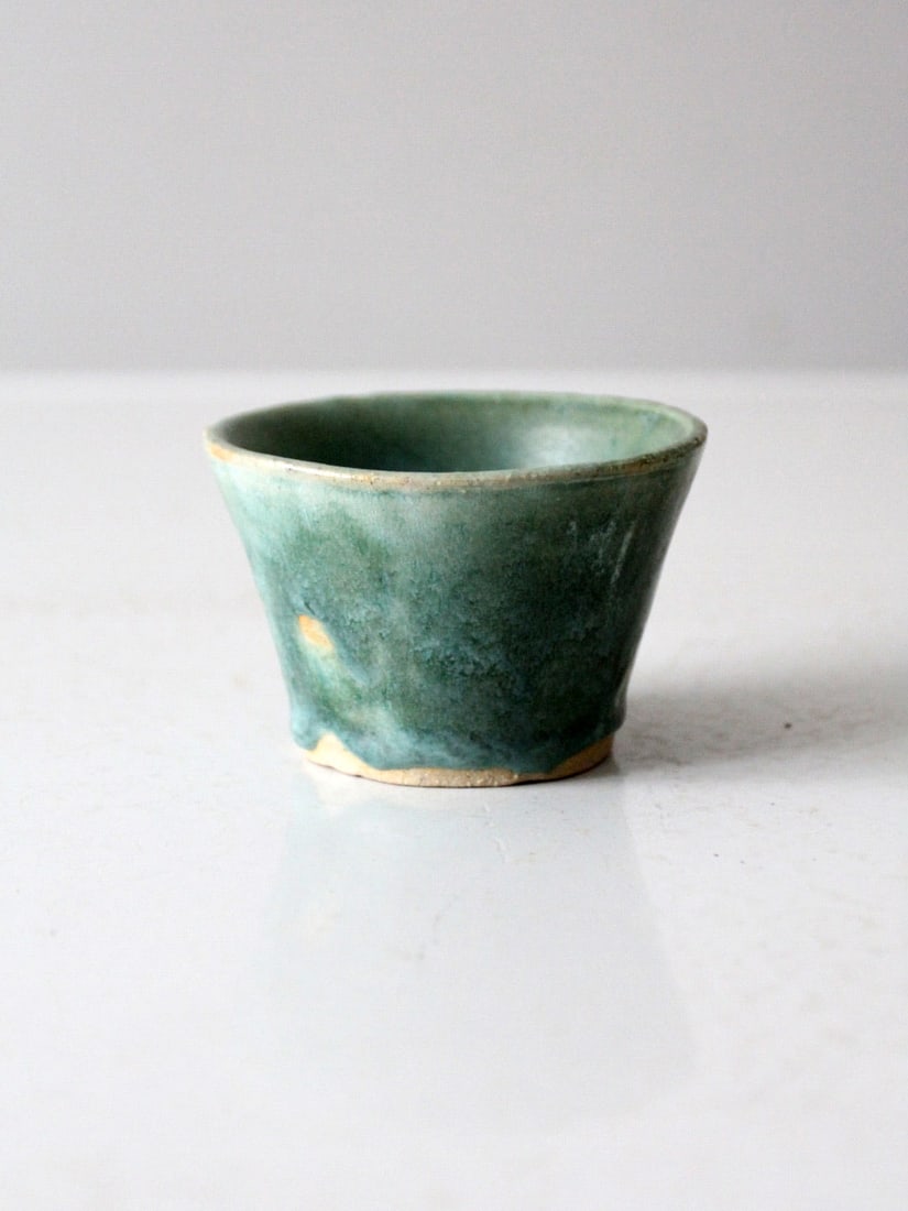 Handcrafted Vintage Studio Pottery Bowl Green Glaze Rustic Accent (1 of 8)