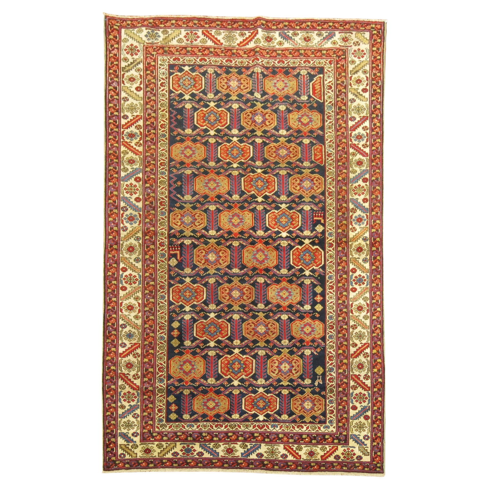 Antique Navy Hand-Knotted Persian Accent Rug 4'3 x 6'5: Antique Navy Hand-Knotted Persian Accent Rug 4'3 x 6'5 Enhance your space with this exquisite Antique Navy Northwest Persian Accent Rug, a stunning example of Chippendale style. Hand-knotted from high