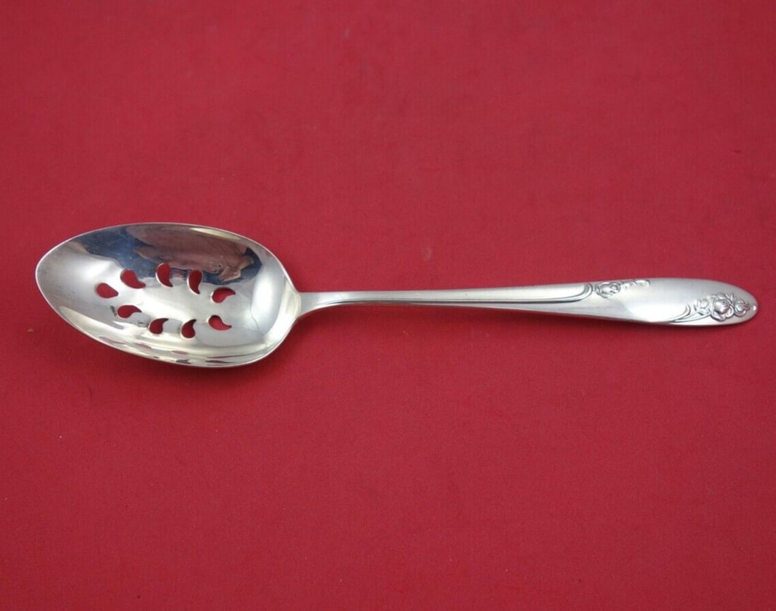 Alvin Rosecrest Sterling Silver Pierced Serving Spoon 8.5 Inch Custom Made: Alvin Rosecrest Sterling Silver Pierced Serving Spoon 8.5 Inch Custom Made This exquisite serving spoon features the elegant Rosecrest pattern by Alvin, crafted from high-quality sterling silver. Meas