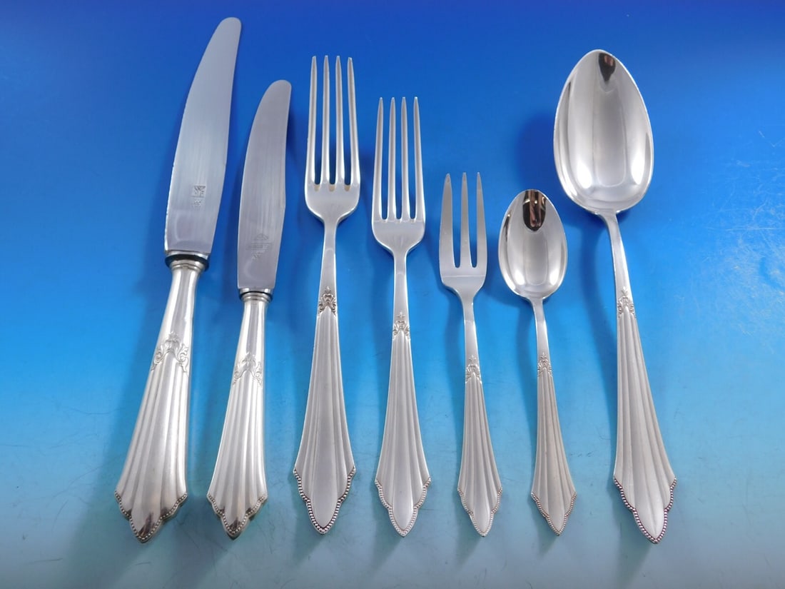 WMF Facher Silverplated Flatware Set 91 Pieces Mid-Century Modern: WMF Facher Silverplated Flatware Set 91 Pieces Mid-Century Modern This exquisite Facher silverplated flatware service set by WMF features a stunning Mid-Century Modern design and includes 91 pieces. T