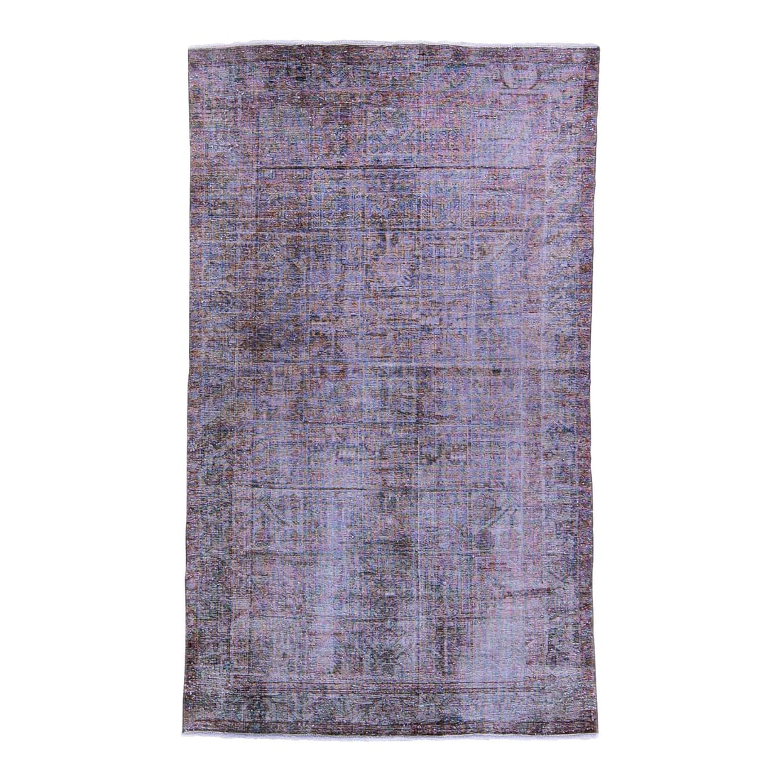 Vintage Distressed Handmade Brown Wool Rug 5'2 x 8'10 Shabby Chic: Vintage Distressed Handmade Brown Wool Rug 5'2 x 8'10 Shabby Chic Enhance your space with this beautiful vintage shabby chic hand-knotted wool rug. Featuring a rich brown field adorned with purple acc