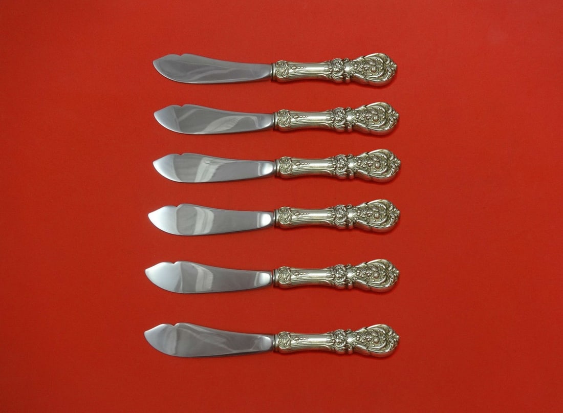 Reed and Barton Francis I Sterling Silver 6pc Trout Knife Set: Reed and Barton Francis I Sterling Silver 6pc Trout Knife Set Enhance your dining experience with this exquisite 6-piece Trout Knife Set by Reed and Barton, featuring the classic Francis I pattern. Cr