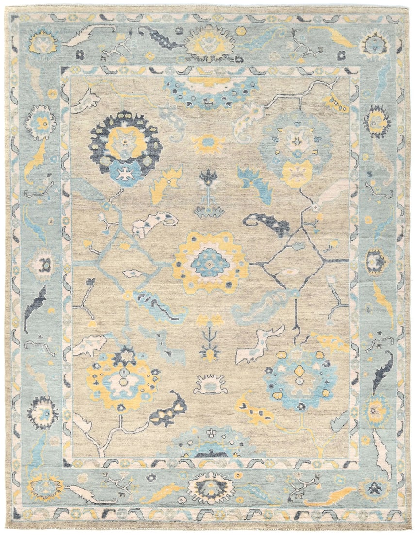Hand-Knotted Oushak Floral Wool Rug 8'0 x 10'3 Modern Design: Hand-Knotted Oushak Floral Wool Rug 8'0 x 10'3 Modern Design Enhance your living space with this stunning hand-knotted Oushak oriental rug, showcasing a beautiful muted floral design in pastel shades