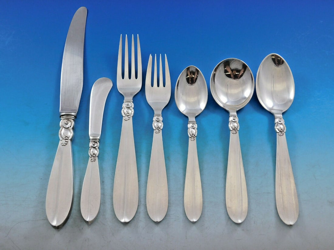 Frigast Princess Fuchsia Sterling Silver Flatware Set 88 Pcs Mid-Century Modern: Frigast Princess Fuchsia Sterling Silver Flatware Set 88 Pcs Mid-Century Modern Introducing the exquisite Princess Fuchsia Flatware Set by Frigast, a stunning collection of 88 pieces crafted from high