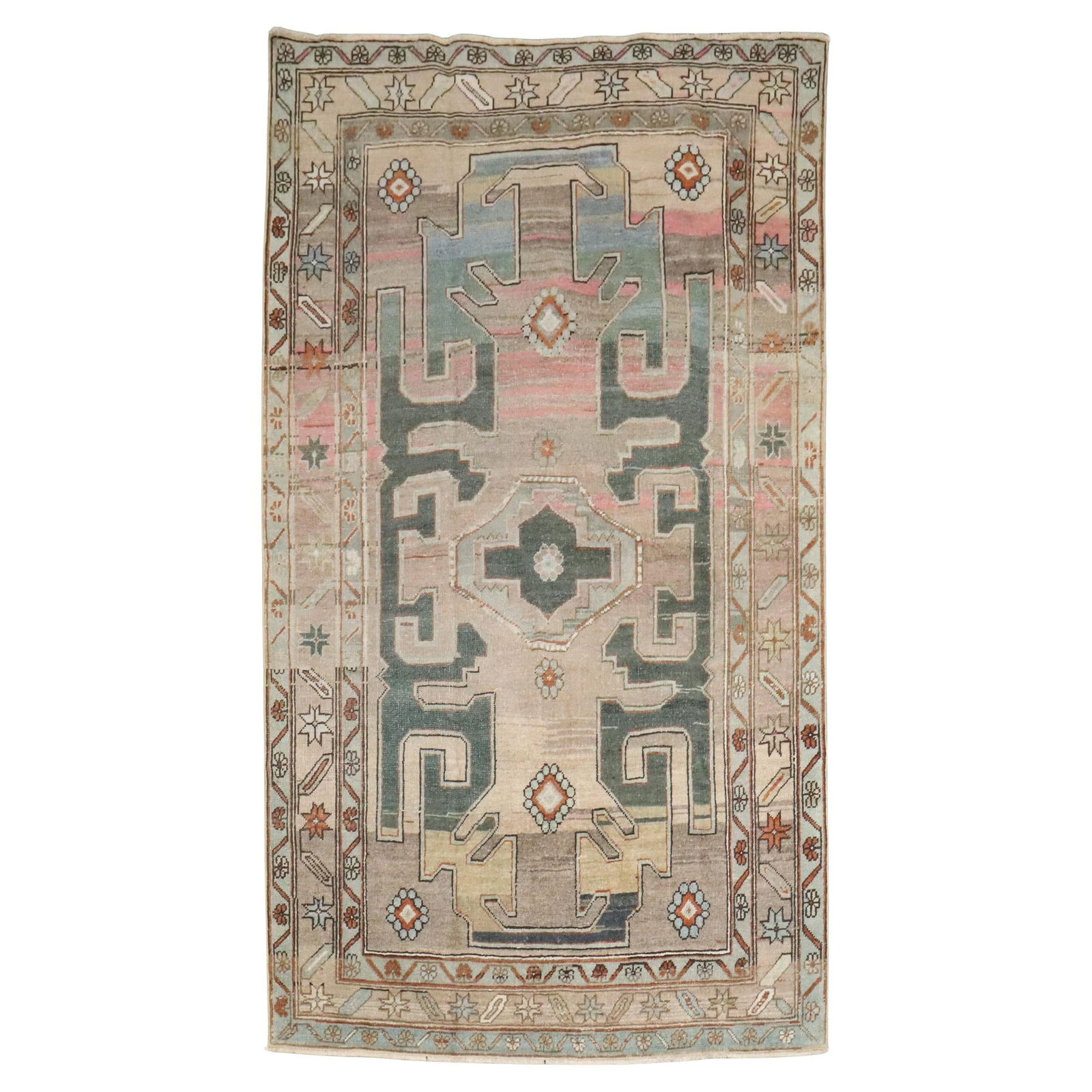 Midcentury Persian Hamedan Handwoven Wool Rug 4' x 6'9'' Tribal Style: Midcentury Persian Hamedan Handwoven Wool Rug 4' x 6'9'' Tribal Style This is a vintage Persian Hamedan rug from the mid-20th century, featuring a tribal design in neutral colors. Hand-woven from wool