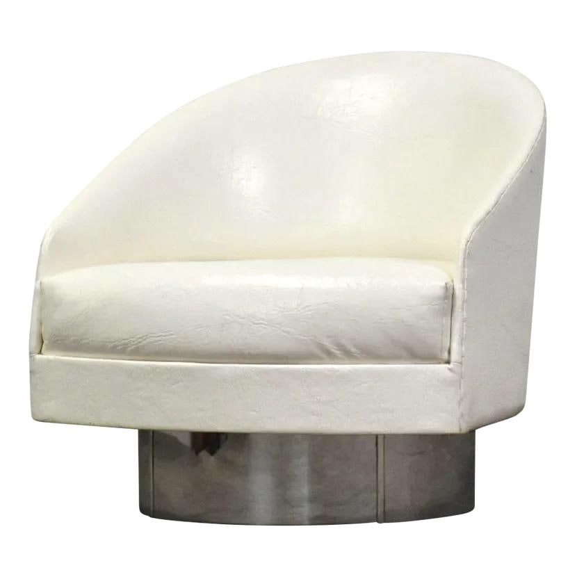 Adrian Pearsall Mid Century Modern White Vinyl Swivel Chair: Adrian Pearsall Mid Century Modern White Vinyl Swivel Chair This mid-century modern swivel lounge chair, designed by Adrian Pearsall for Craft Associates, features a sleek white vinyl upholstery compl