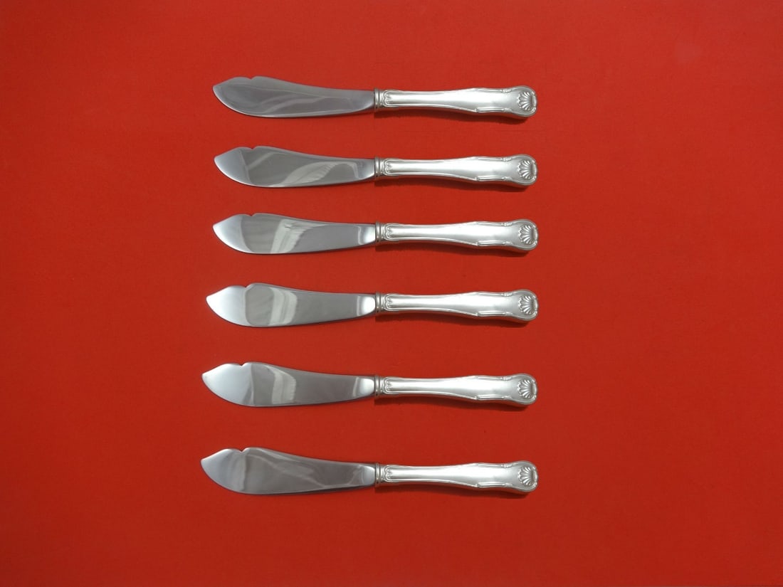 Kirk King Sterling Silver 6pc Trout Knife Set Custom Made 7.5": Kirk King Sterling Silver 6pc Trout Knife Set Custom Made 7.5" This exquisite 6-piece trout knife set, crafted by Kirk in the elegant King pattern, showcases the beauty of sterling silver combined wit