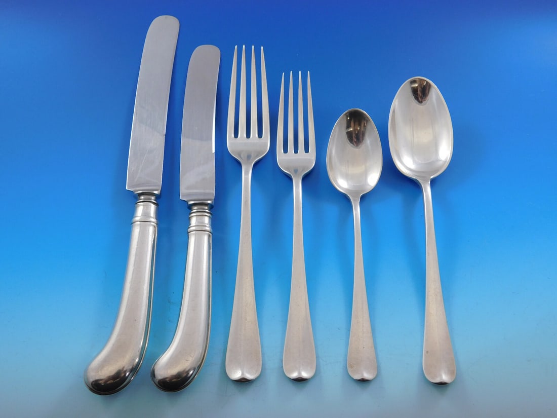 Dominick & Haff Rattail Antique Sterling Silver Flatware Set 72 pcs: Dominick & Haff Rattail Antique Sterling Silver Flatware Set 72 pcs Discover the exquisite Rattail Antique flatware set by Dominick & Haff, crafted from high-quality sterling silver. This expansive co