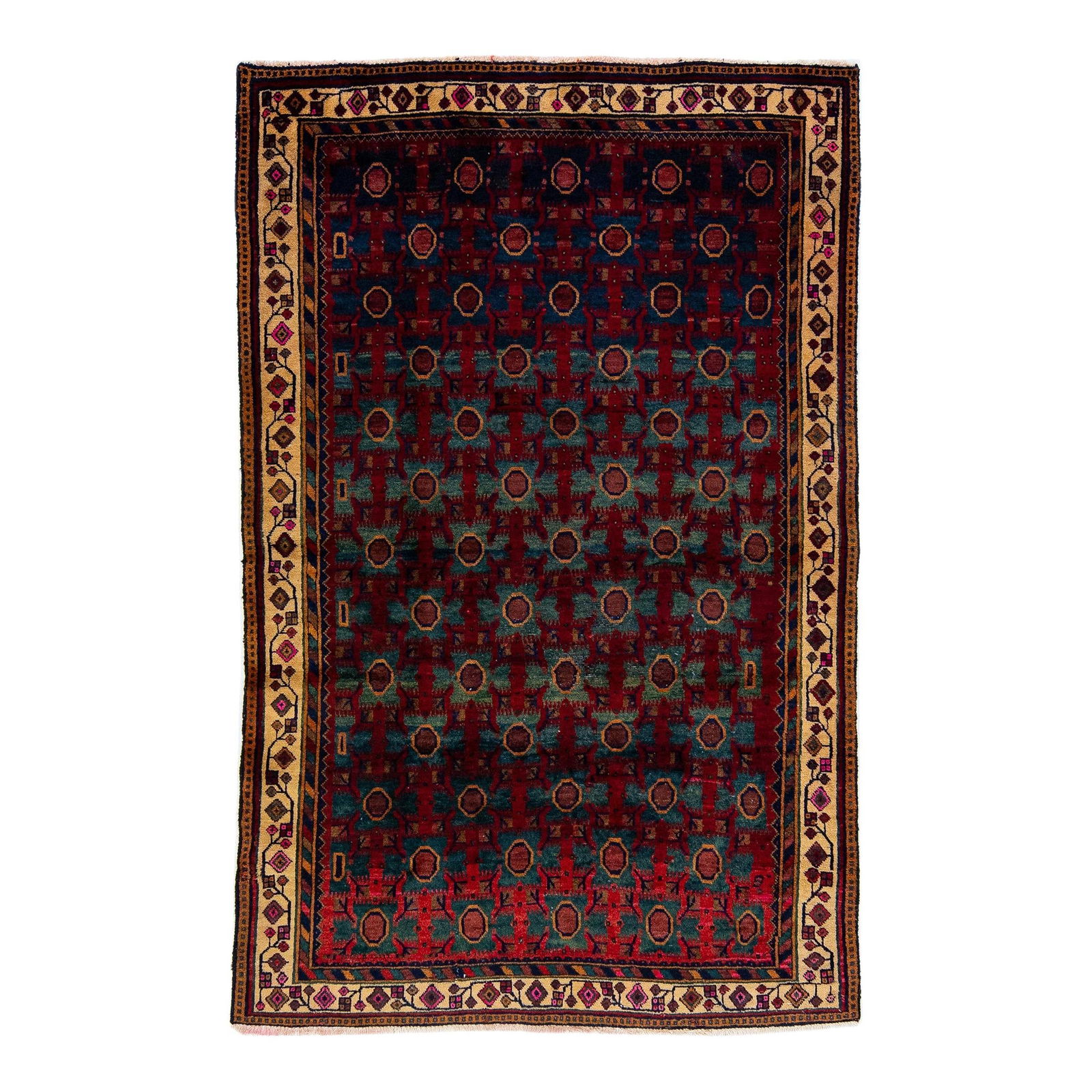 1960s Vintage Bidjar Blue Wool Rug Hand-Knotted Medallion Design: 1960s Vintage Bidjar Blue Wool Rug Hand-Knotted Medallion Design Discover the charm of this 1960s vintage Bidjar rug, expertly handmade with a luxurious wool composition. Featuring a captivating blue