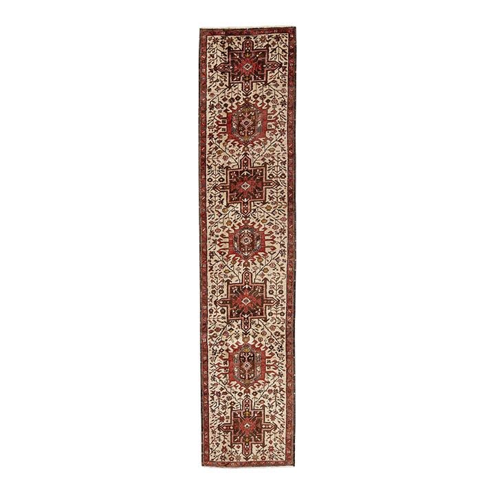 Vintage Persian Heriz Brown Wool Runner Medallion Design 2'3 x 10'1: Vintage Persian Heriz Brown Wool Runner Medallion Design 2'3 x 10'1 Experience the timeless elegance of this vintage Persian Heriz hand-knotted wool runner. Featuring a rich brown field accented by a